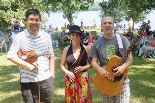 l-r, Ted Hzu, Anne Archer, Andrew Vanhorn performed in the first concert of the VCA's free summer concert series that take place at McMullen beach in Verona